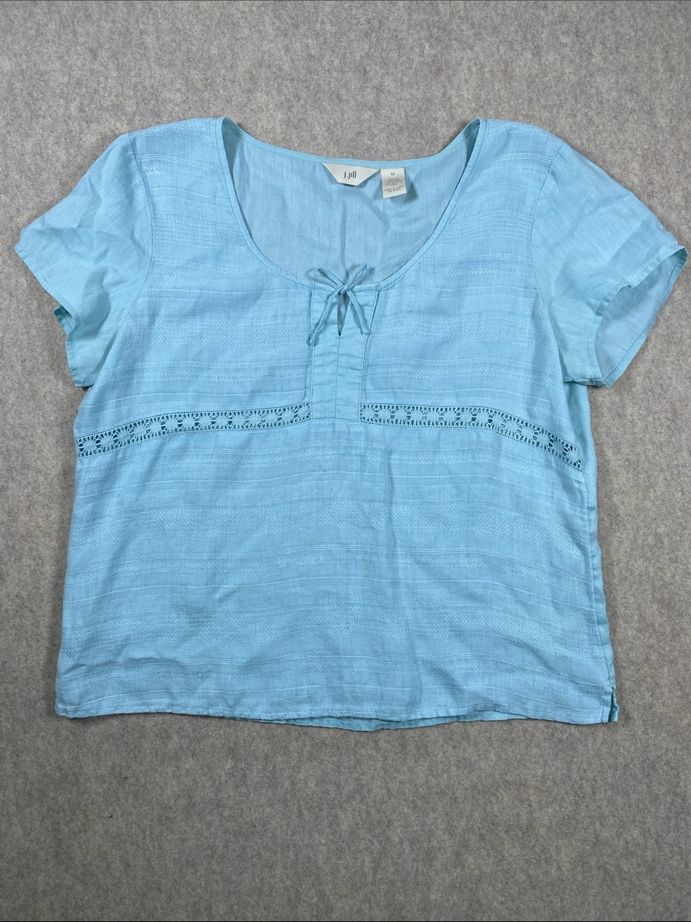J. Jill Blue 100% Linen Textured Peasant Blouse Top Size Medium